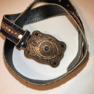 Rhinestone Buckle Black & Brown  Belt W/Size Large